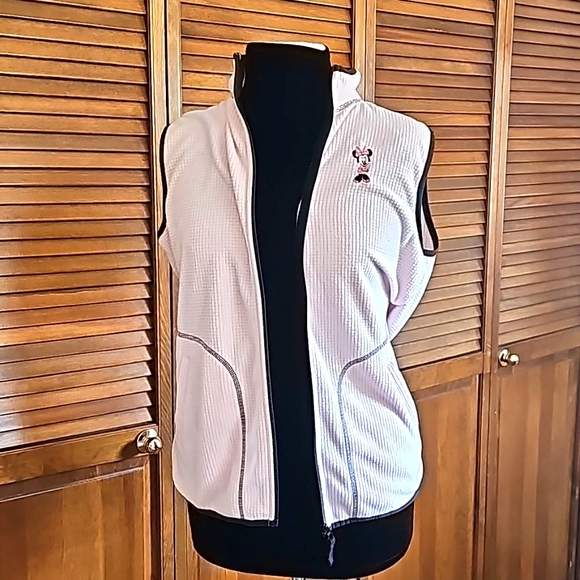 Disney Store light pink Minnie Mouse embroidered full zipper vest 2 front pocket - Picture 3 of 11